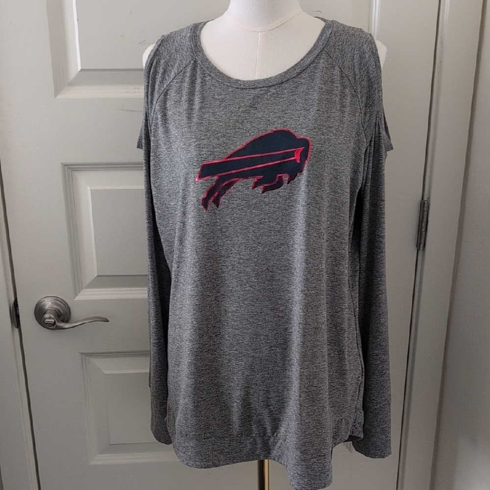 FANATICS Buffalo Bills Cold Shoulder Top with Bills Logo Gray Size XL